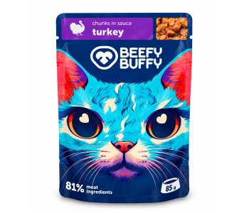 BEEFY BUFFY пауч за котки с пуешко, 85 г